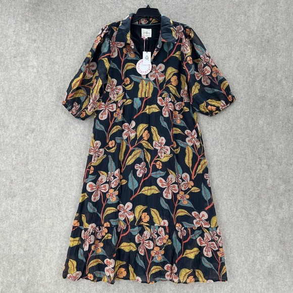 Umgee Dresses & Skirts - NWT Umgee Tiered Midi Dress LARGE Floral Puff Sleeve Black Multi Color Botanical